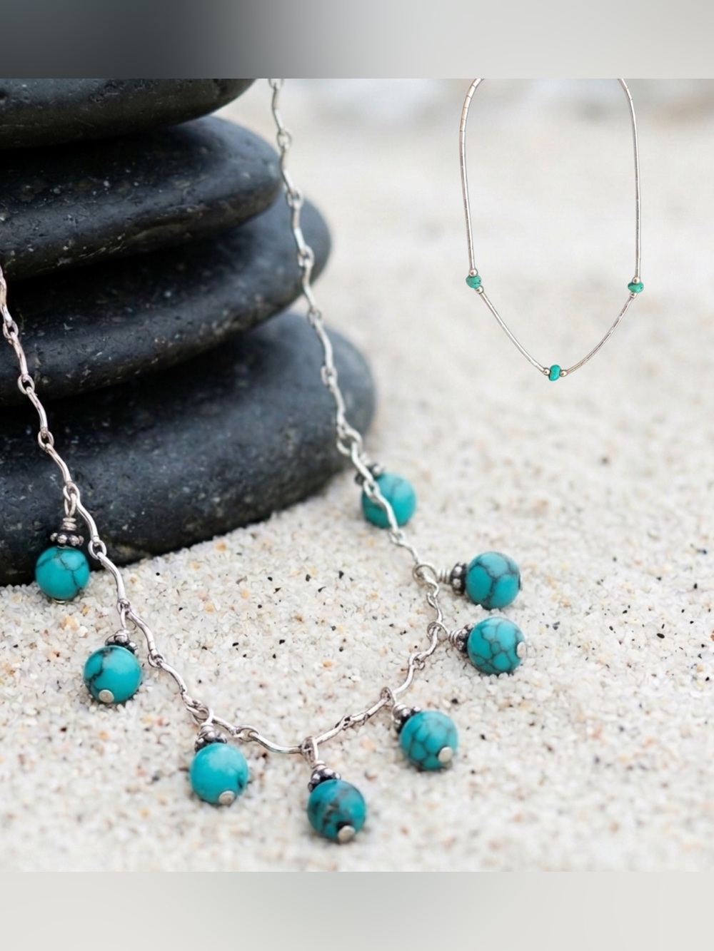 Turquoise Silver Necklace Bracelet SET Southwestern Bohemian Tribe Vintage 925